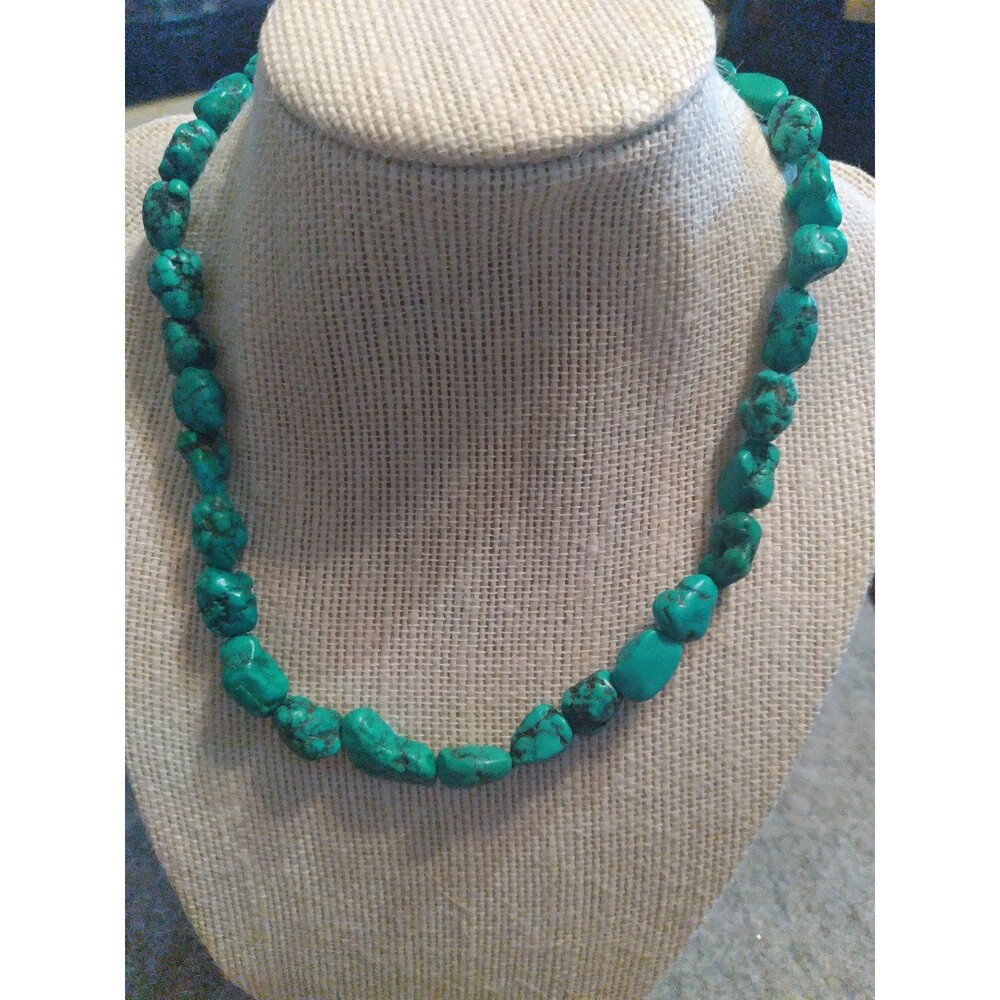 Turquoise Nugget Necklace - Natural Stone, Boho‎ Jewelry, 18 Inch